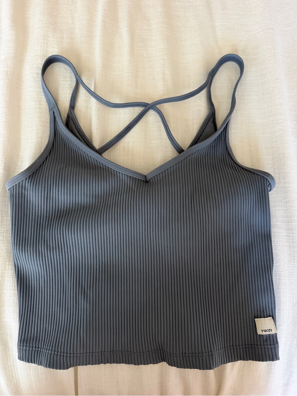 Vuori Ribbed Strappy Crop Tank Top - Slate Gray